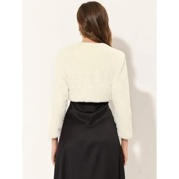 Stylish Collarlss Faux Fur Bolero for Women's Formal Events - Size Large - Picture 2 of 5